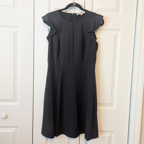 LOFT Blue Pinstripe Flutter Sleeve Dress | Women’s 8 | Navy & White | - Picture 1 of 6